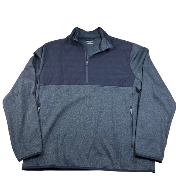 UNTUCKit Other - UNTUCKit Mens Large Quarter Zip Pullover Mixed Media Quilted Navy Grey Jacket
